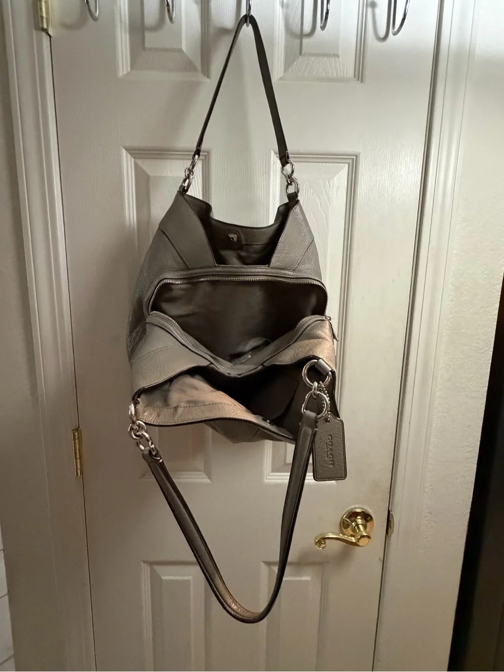 Coach Pebbled Leather Shoulder Bag in Gray